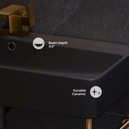 Carre 36 Ceramic Console Sink Matte Black Basin Brushed Gold Legs