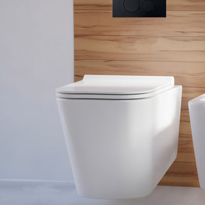 Concorde Wall-Hung Toilet Bundle 0.8/1.6 GPF Dual Flush in Glossy White with Black Flush Plate