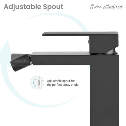 Single-handle bidet faucet in matte black with adjustable angled spout.