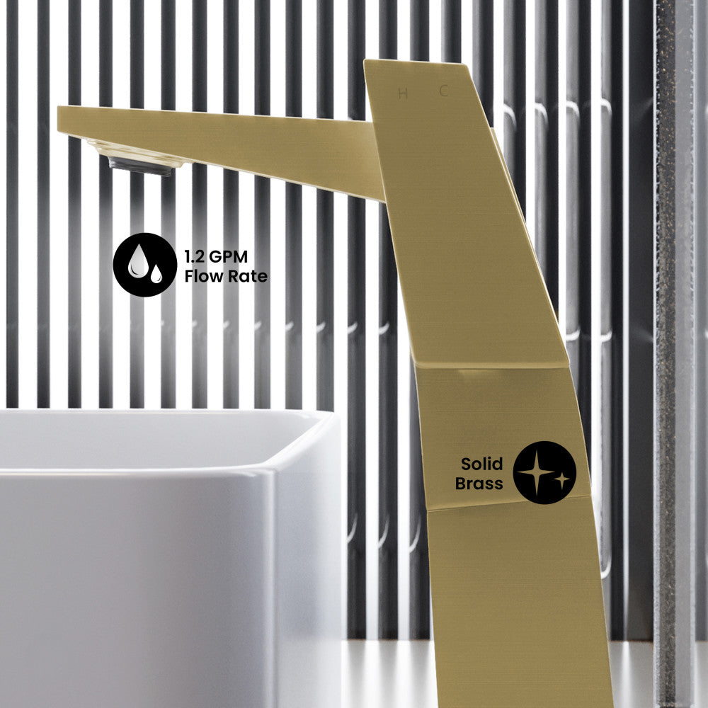 Carre Single Hole, Single-Handle, High Arc Bathroom Faucet in Brushed Gold