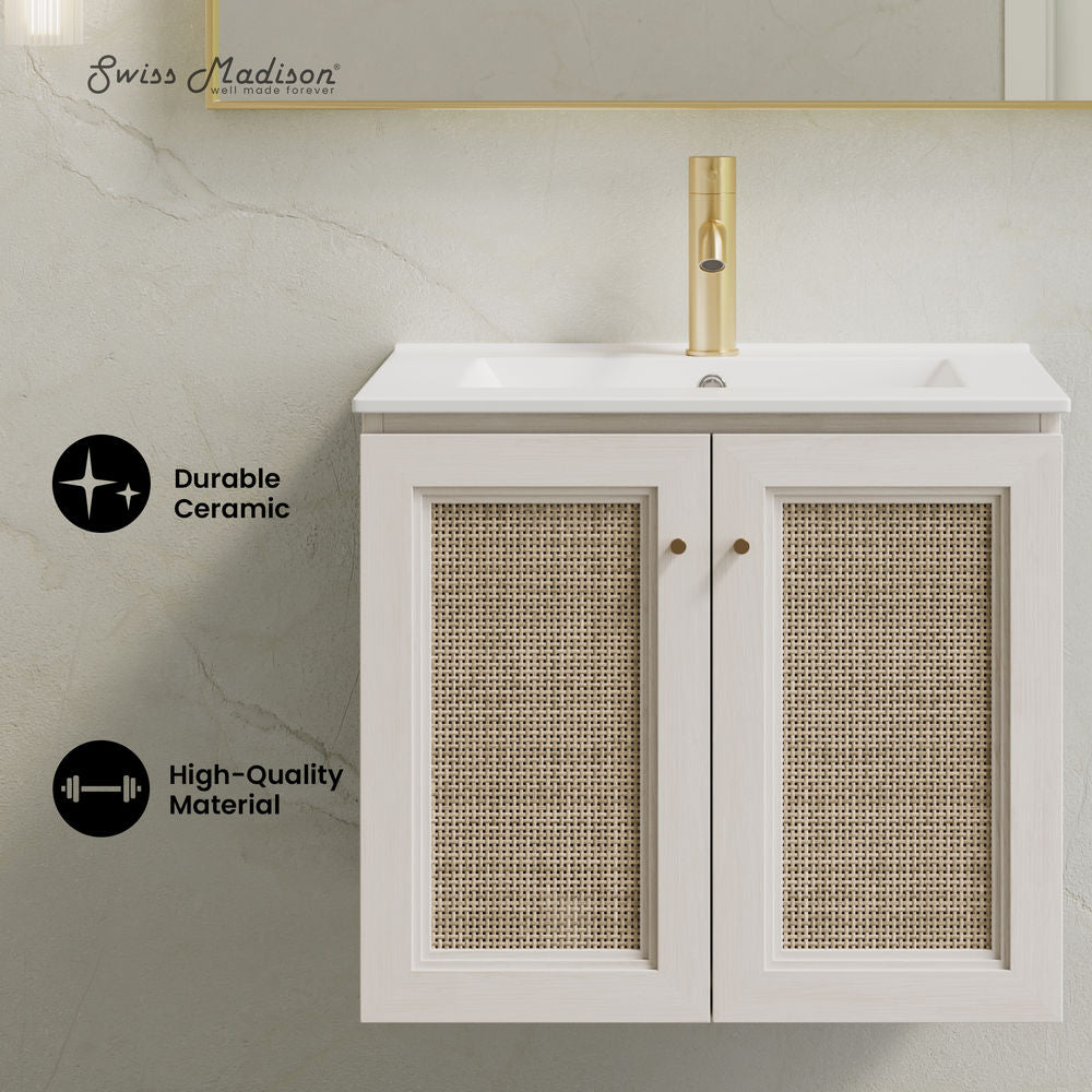 Classe 24" Wall-Mounted Bathroom Vanity in White Oak with Single Faucet Hole Vanity Top