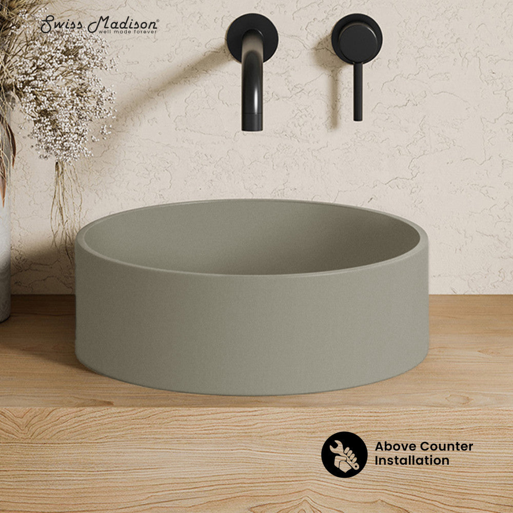 Lisse 14.5" Concrete Round Vessel Sink in Matte Taupe