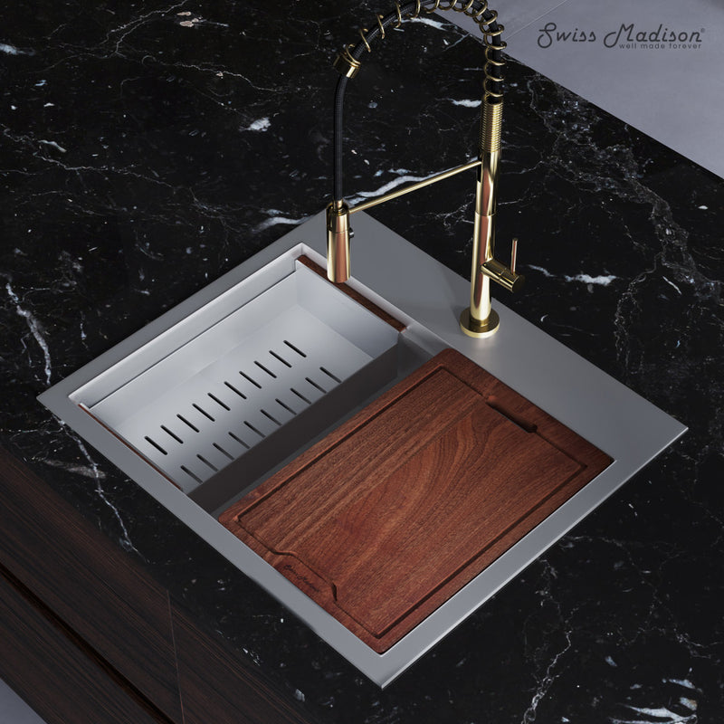 Ravi Single Basin 25 x 22 Topmount Kitchen Workstation Sink