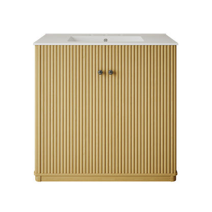 Lafayette 36" Freestanding Bathroom Vanity in Natural Oak with 3-Hole Widespread Sink Top