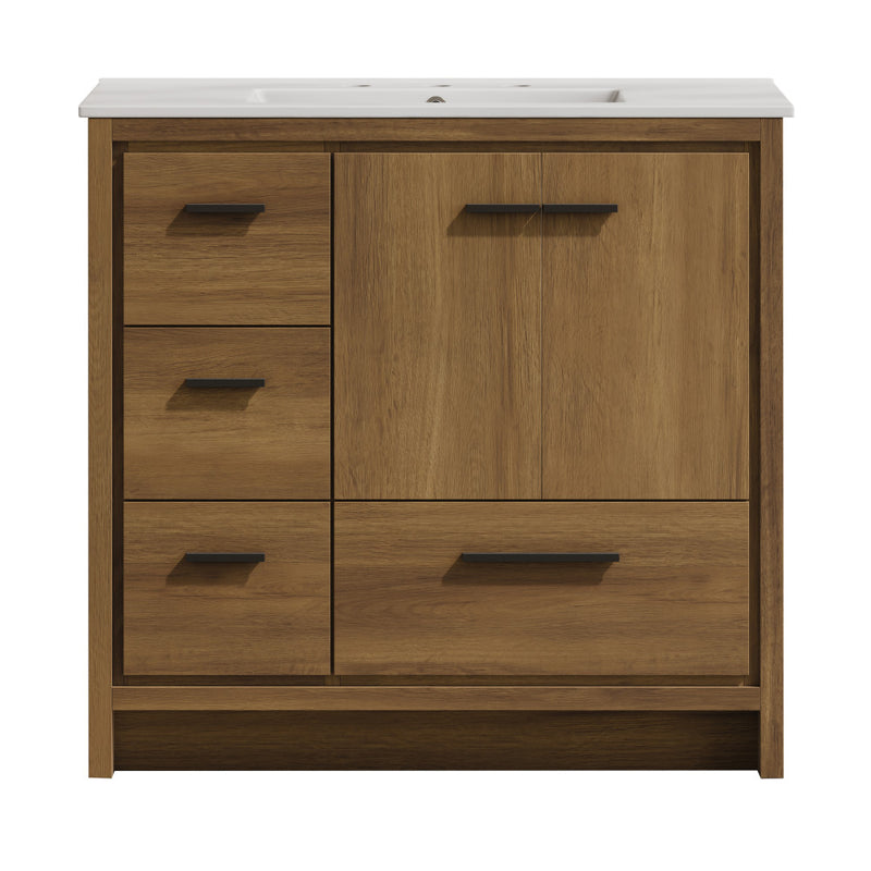 Virage 36" Freestanding Bathroom Vanity in Brown Oak with 3-Hole Widespread Sink Top