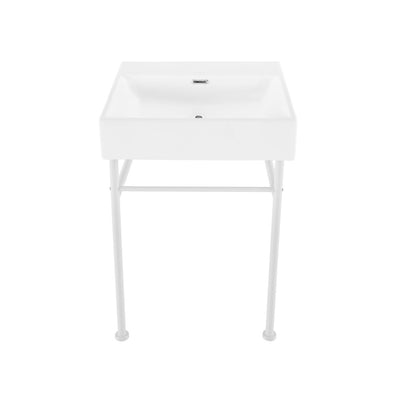 Claire 24" Rectangle Zero Hole Console Sink with Matte White Legs