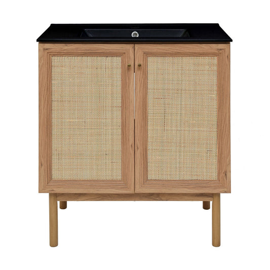 Classe 30" Freestanding Bathroom Vanity in Golden Oak with Black Sink Top