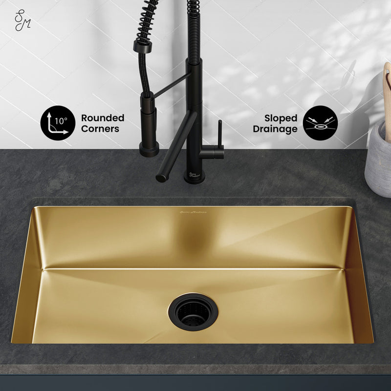 Rivage 30 x 18 Stainless Steel, Single Basin, Undermount Kitchen Sink, Gold