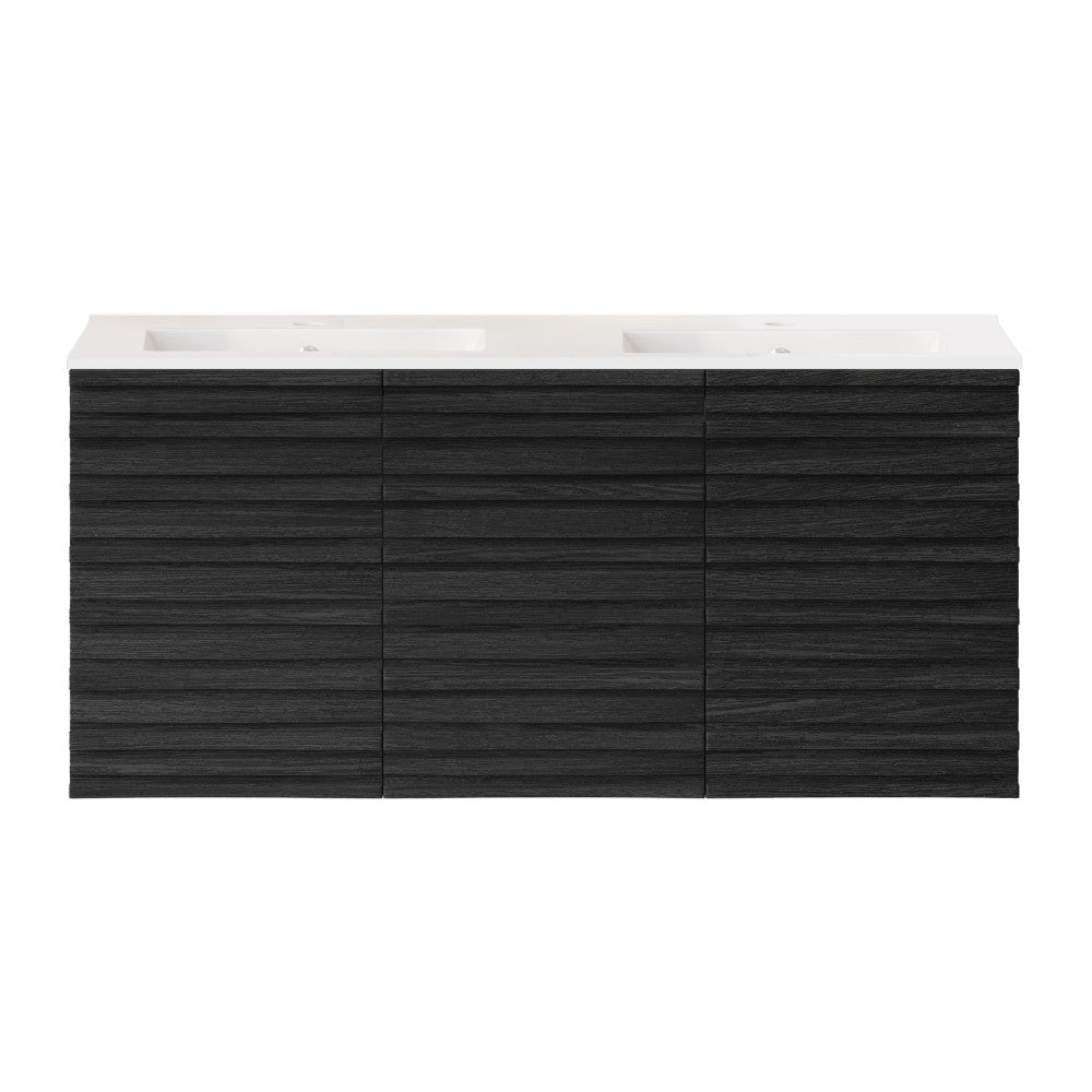 Cascade 48" Wall-Mounted Bathroom Vanity in Black Oak with Double Basin Sink Top