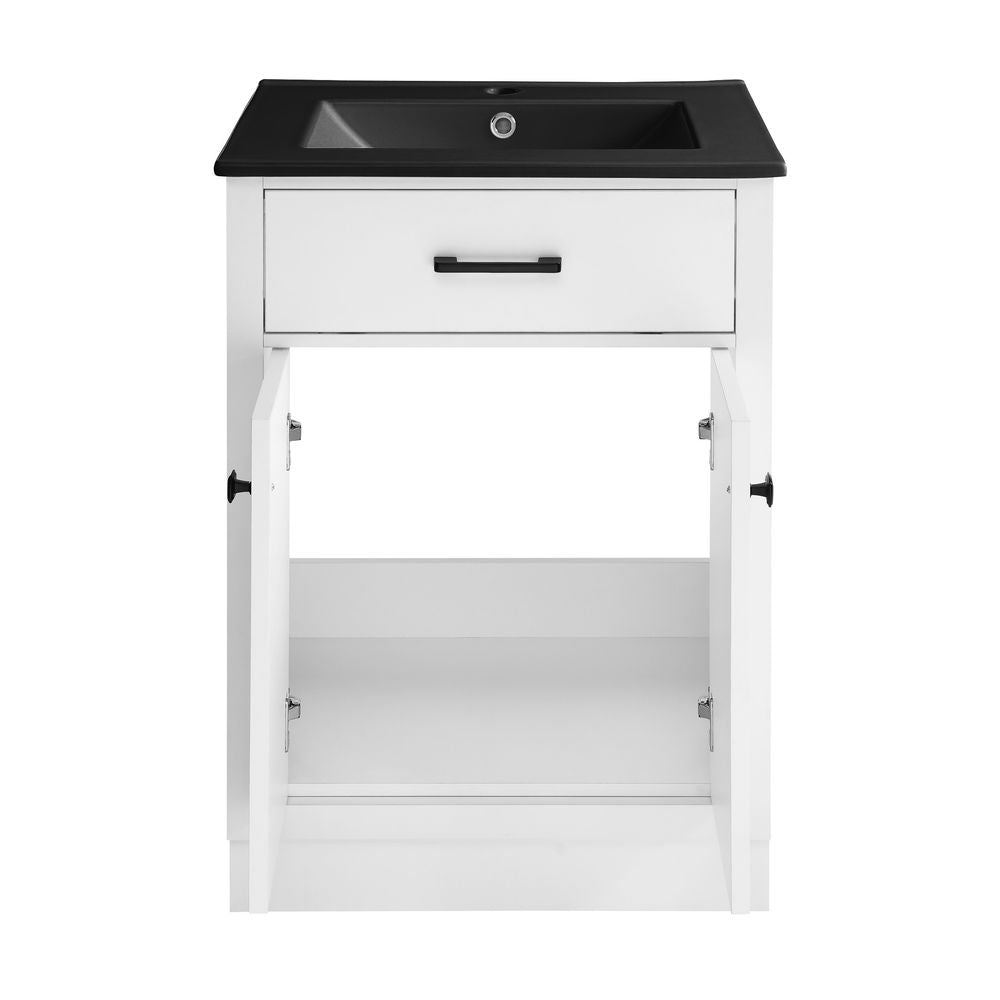 Burdon 24 in. Brown Bathroom Vanity With Black Ceramic Sink Top