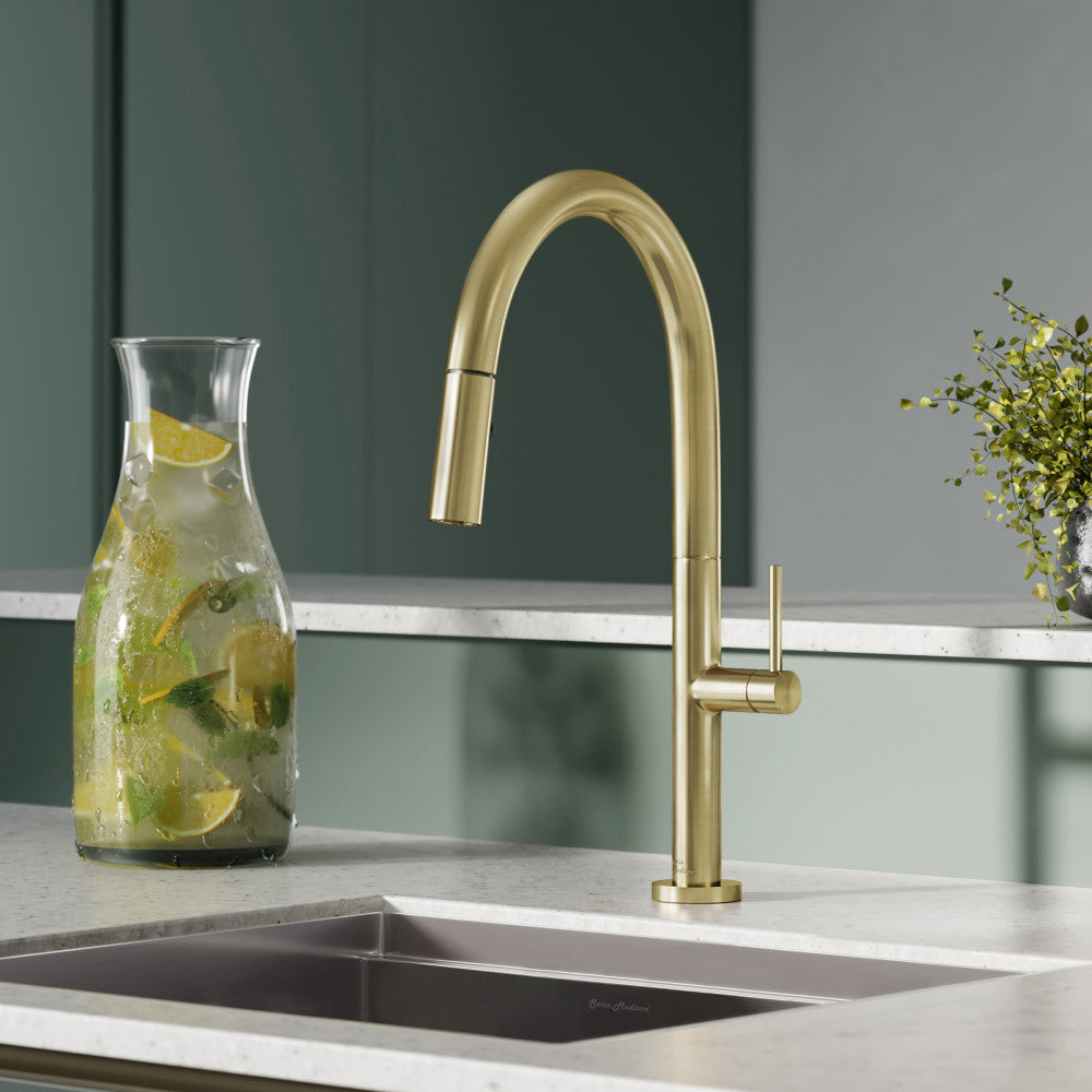 Chalet Single Handle, Pull-Down Kitchen Faucet in Brushed Gold