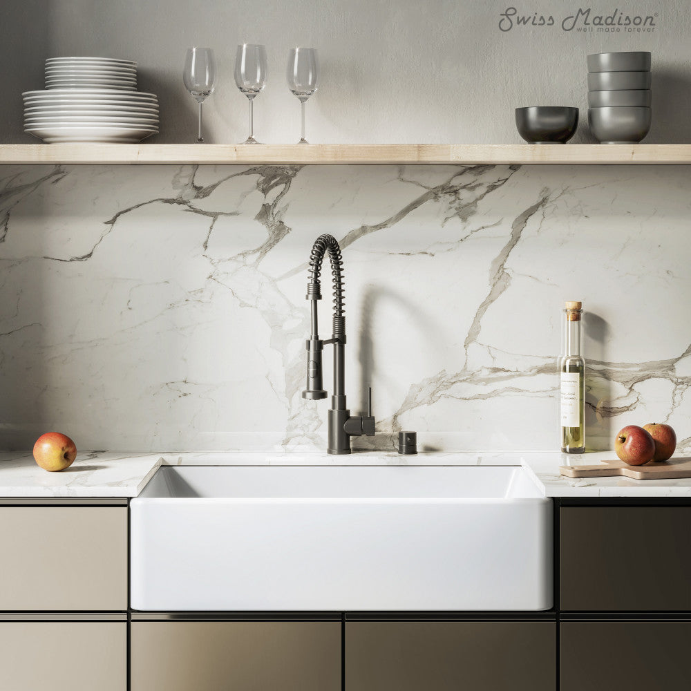 Elegance 33" x 20" Single Basin Fireclay Farmhouse Kitchen Sink in Glossy White