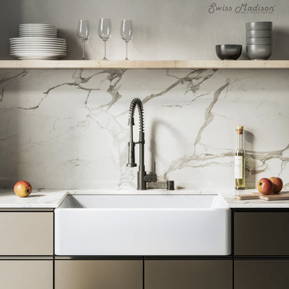 Elegance 33" x 20" Single Basin Fireclay Farmhouse Kitchen Sink in Glossy White