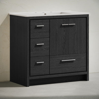 Virage 36" Freestanding Bathroom Vanity in Black Oak with 3-Hole Widespread Sink Top