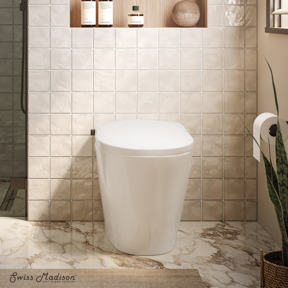 Hugo H Power Flush Tankless Toilet 7" Back Outlet 1 GPF Non-Electric Toilet with Integrated Tank and Manual Bidet in Glossy White