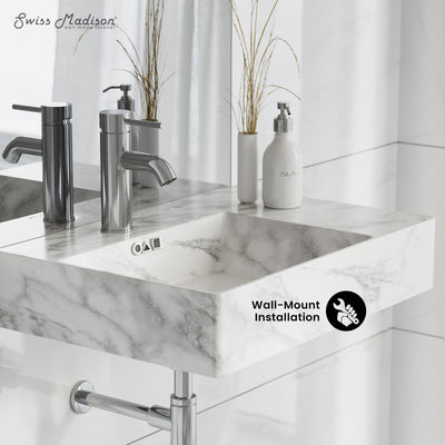 St. Tropez 24" Left Side Faucet Wall-Mount Bathroom Sink in White Marble