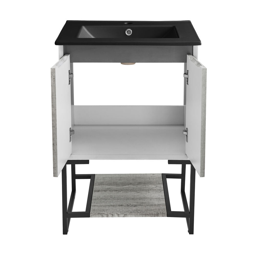 Marseille 24 in. Gray Oak Bathroom Vanity With Black Ceramic Sink Top