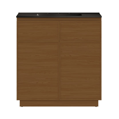 St. Tropez 36" Freestanding Bathroom Vanity in Brown Oak with Black 3-Hole Widespread Sink Top