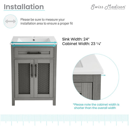 24-inch freestanding bathroom vanity in carbon gray, soft-close doors.
