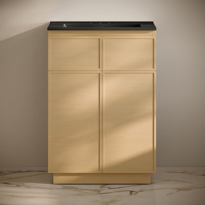 St. Tropez 24" Freestanding Bathroom Vanity in Natural Oak with Black 3-Hole Centerset Sink Top