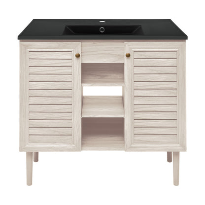 Bron 36" Freestanding Bathroom Vanity in White Oak with Black Sink Top