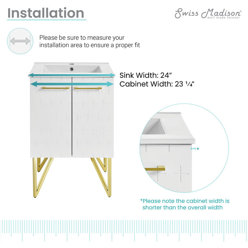 Annecy 24" Freestanding Bathroom Vanity in Galaxy White with Sink Top