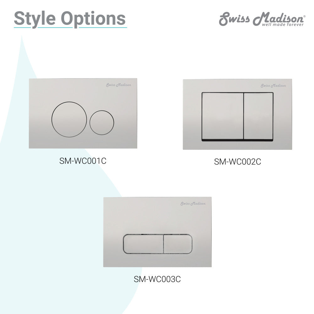 Carre Wall Mount Dual Flush Actuator Plate with Rectangle Push Buttons in Matte Chrome