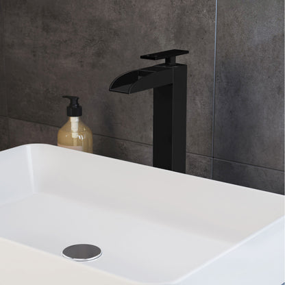 Concorde Single Hole, Single-Handle, High Arc Waterfall, Bathroom Faucet in Matte Black