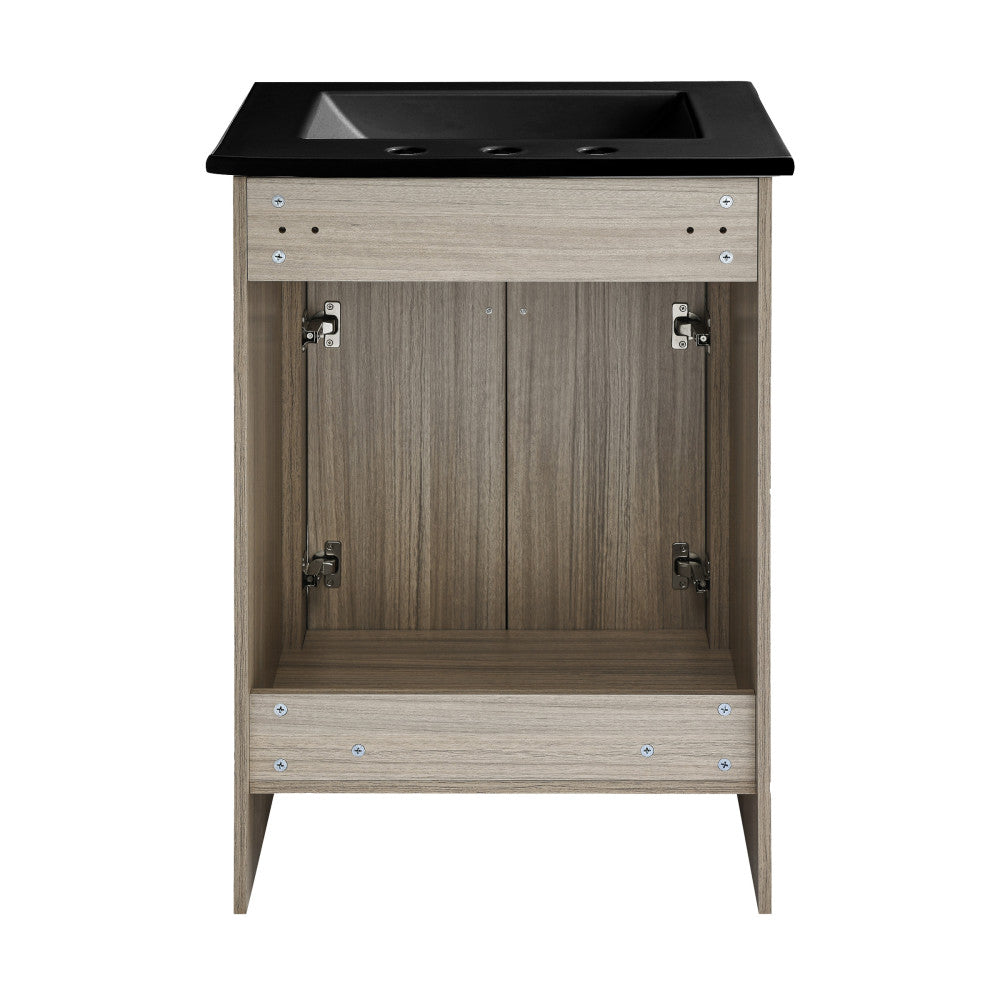 Burdon 24 in. Brown Oak Bathroom Vanity With Black, 3-Hole Ceramic Sink Top