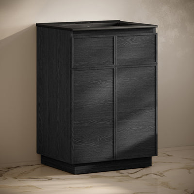 St. Tropez 24" Freestanding Bathroom Vanity in Black Oak with Black 3-Hole Centerset Sink Top