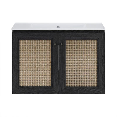 Classe 30" Wall-Mounted Bathroom Vanity in Black Oak with Single Faucet Hole Vanity Top