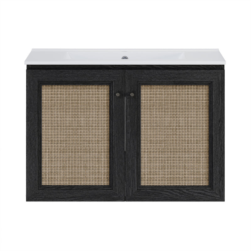 Classe 30" Wall-Mounted Bathroom Vanity in Black Oak with Single Faucet Hole Vanity Top