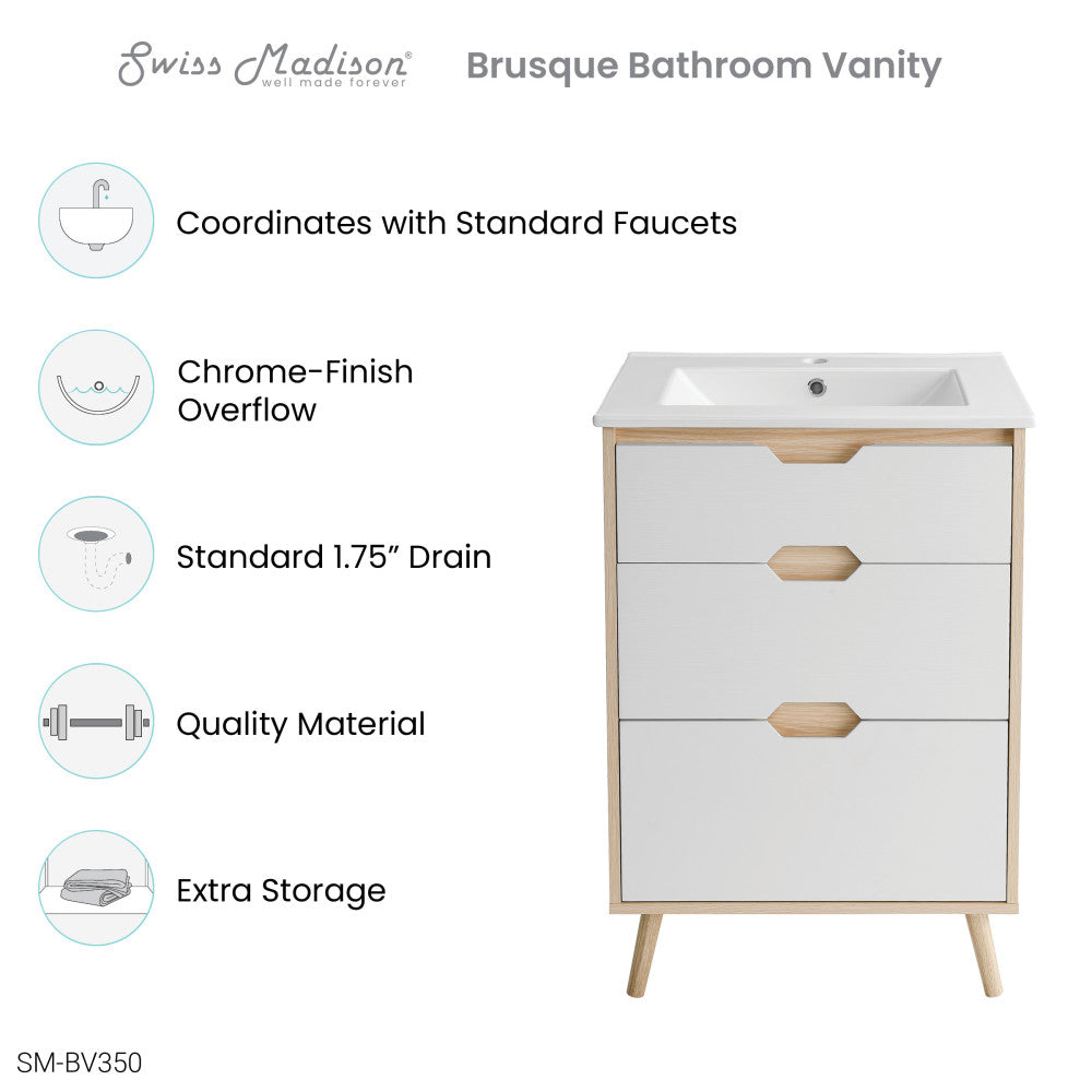 Brusque 24" Freestanding Bathroom Vanity in Natural Oak with Sink Top