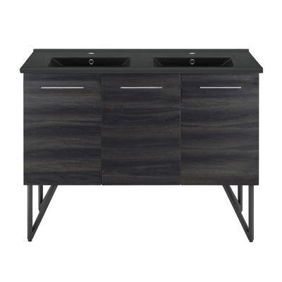 Annecy 48 in. Black Walnut, Double Basin Bathroom Vanity With Black Ceramic Sink Top