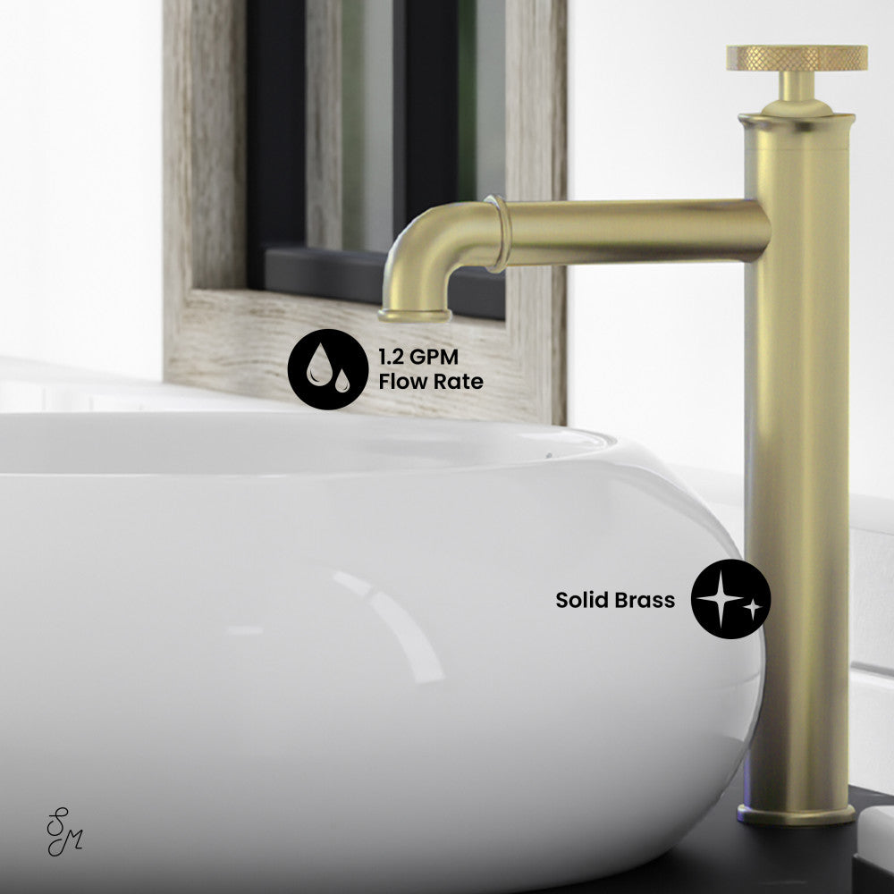 Avallon Single Hole, Single-Handle Wheel, High Arc Bathroom Faucet in Brushed Gold