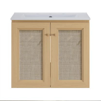 Classe 24" Wall-Mounted Bathroom Vanity in Natural Oak with Widespread Faucet Holes Vanity Top