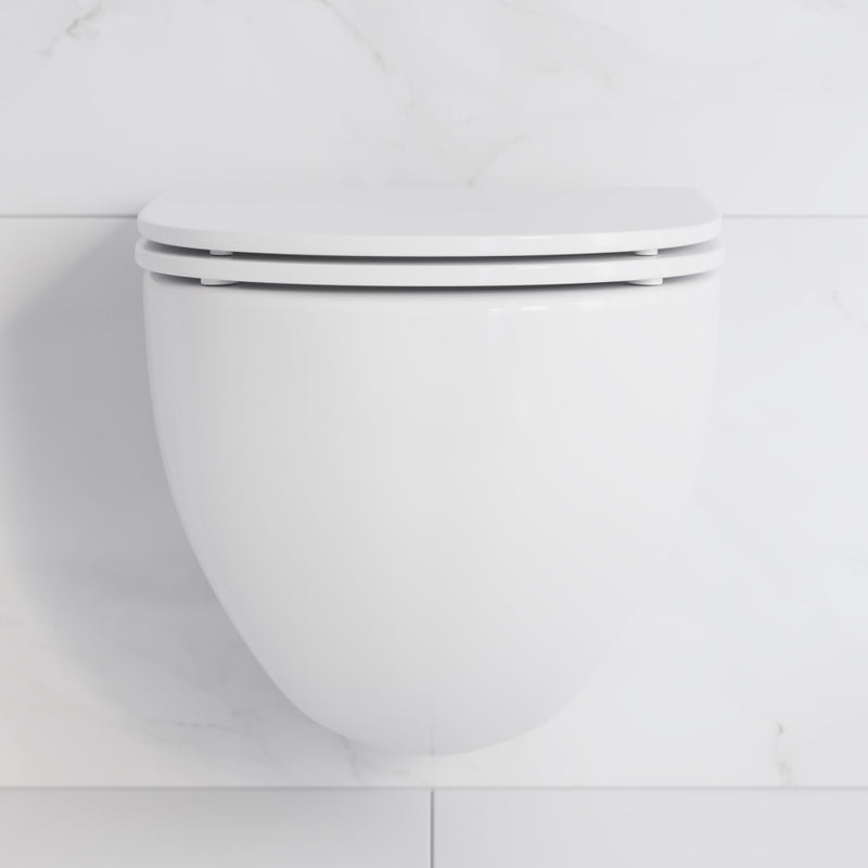St. Tropez Wall-Hung Toilet Bundle 0.8/1.6 GPF Dual Flush in Glossy White with Brass Flush Plate