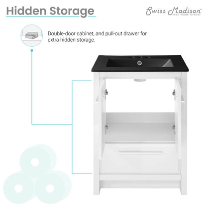 Virage 24 in. White Bathroom Vanity With Black, 3-Hole Ceramic Sink Top