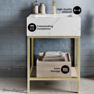 Beau 24" Open Shelf Natural Oak Frame Freestanding Bathroom Vanity with Sink Top