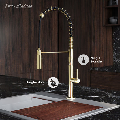 Chalet Single Handle, Pull-Down Kitchen Faucet in Brushed Gold