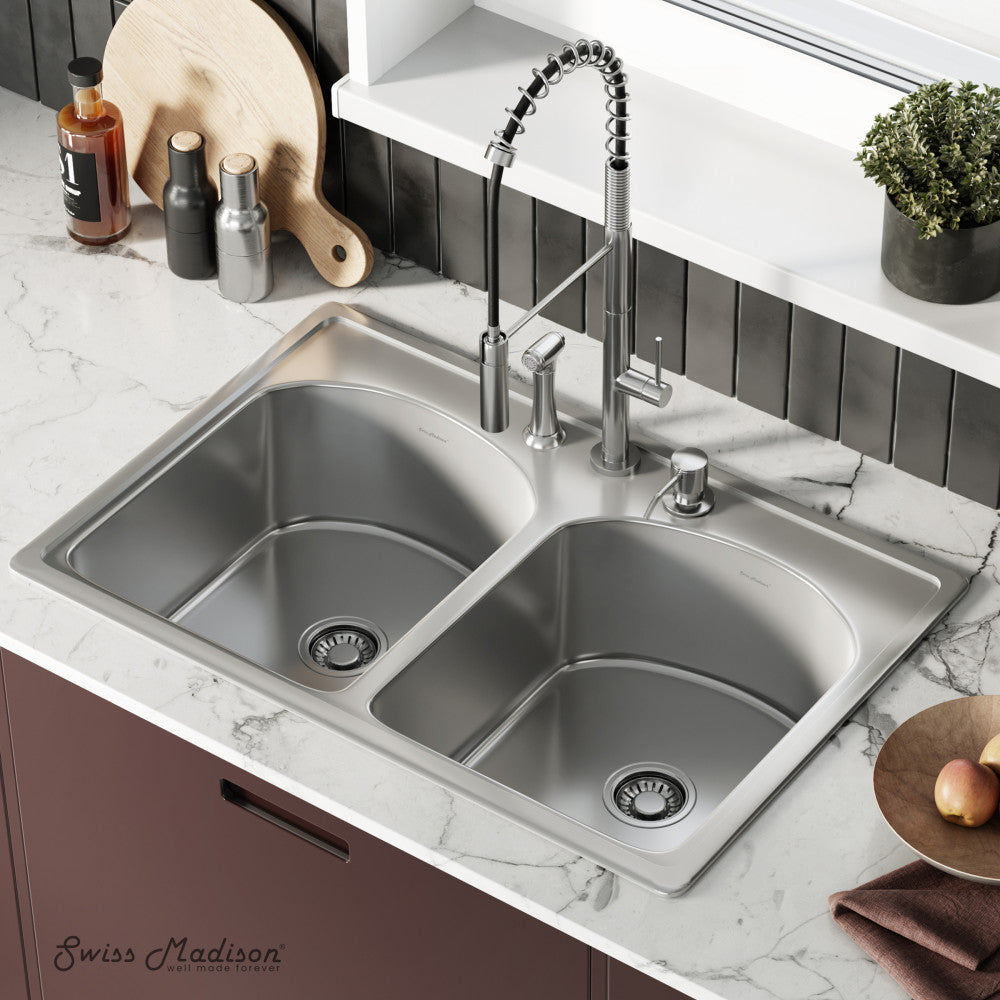 Ouvert 33 x 22 Stainless Steel, Dual Basin, Top-Mount Kitchen Sink