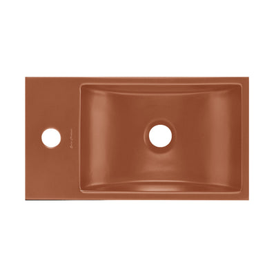 Lisse 16" Concrete Rectangle Wall-Mounted Sink with Left Side Faucet Mount in Matte Terracotta