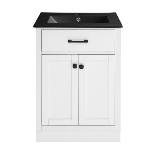 Burdon 24 in. Brown Bathroom Vanity With Black Ceramic Sink Top