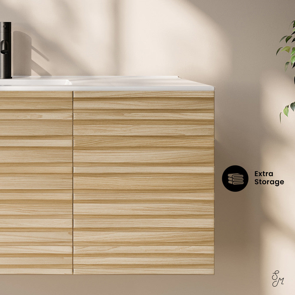 Cascade 48" Wall-Mounted Bathroom Vanity in Natural Oak with Sink Top