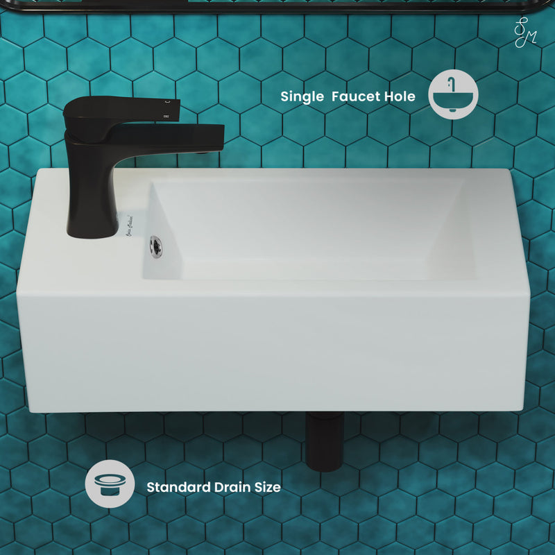 Voltaire 19.5 x 10 Rectangular Ceramic Wall Hung Sink with Left Side Faucet Mount