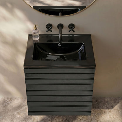 18" Zero Hole Vanity Sink Top in Glossy Black