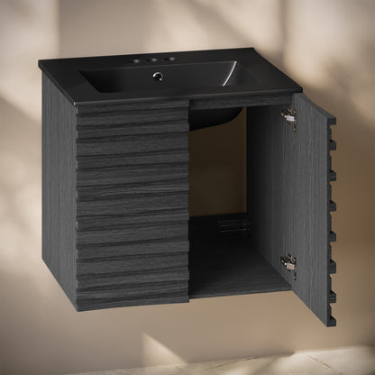 Cascade 24" Wall-Mounted Bathroom Vanity in Black Oak with Black 3-Hole Centerset Sink Top