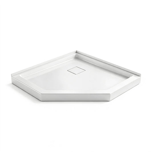 Marquette 38" x 38" Neo-Angle Double-Threshold Shower Pan Base with Center Drain in Glossy White
