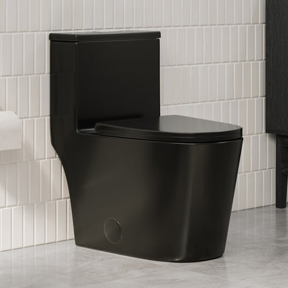 Dreux One-Piece 12" Rough-in .95/1.28 GPF Dual Top Flush Elongated Toilet in Glossy Black