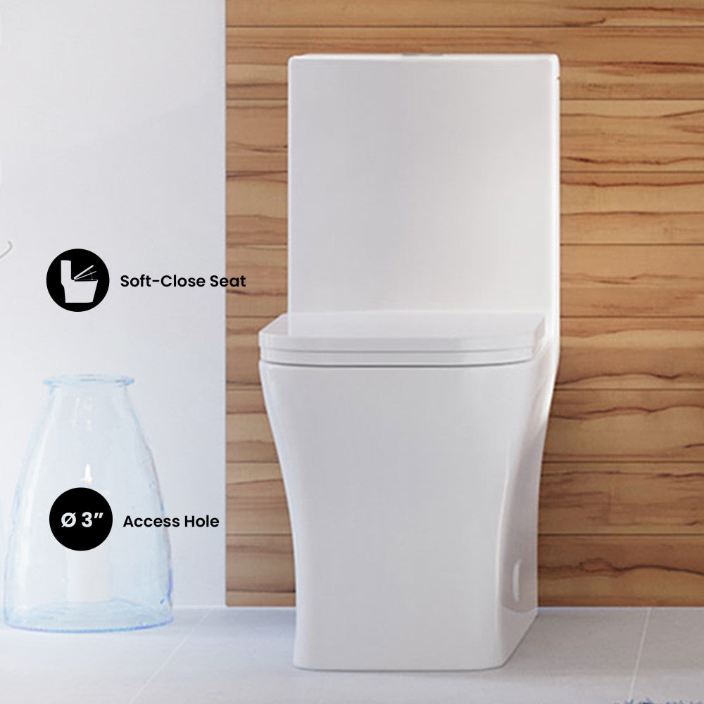 Concorde One-Piece 14" Rough-in 1.1/1.6 GPF Dual Top Flush Square Toilet in Glossy White